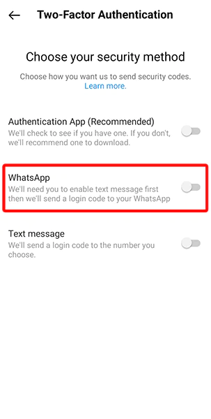 فعال کردن تایید دومرحله ای اینستاگرام به کمک واتساپ