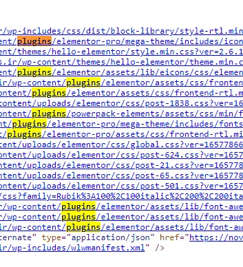 سرچ در سورس کد سایت برای تشخیص پلاگین های سایت وردپرسی