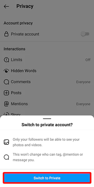 معنی switch to private به خصوصی تغییر دهید است