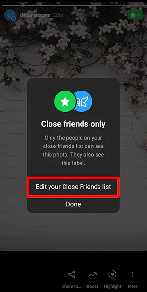 ویرایش close friend list بعد از استوری گذاشتن